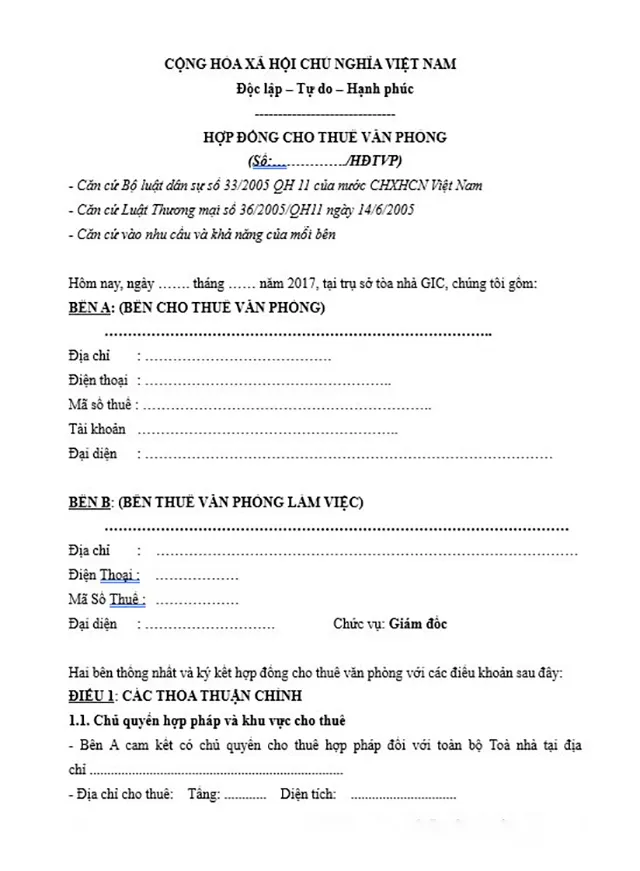 hợp đồng thuê văn phòng khu phức hợp